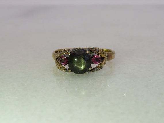 Antique 18K gold Star Diopside ruby pinky midi ri… - image 2