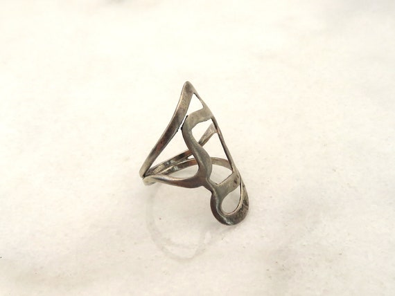 Vintage Sterling Silver modernist swirl ring - image 5