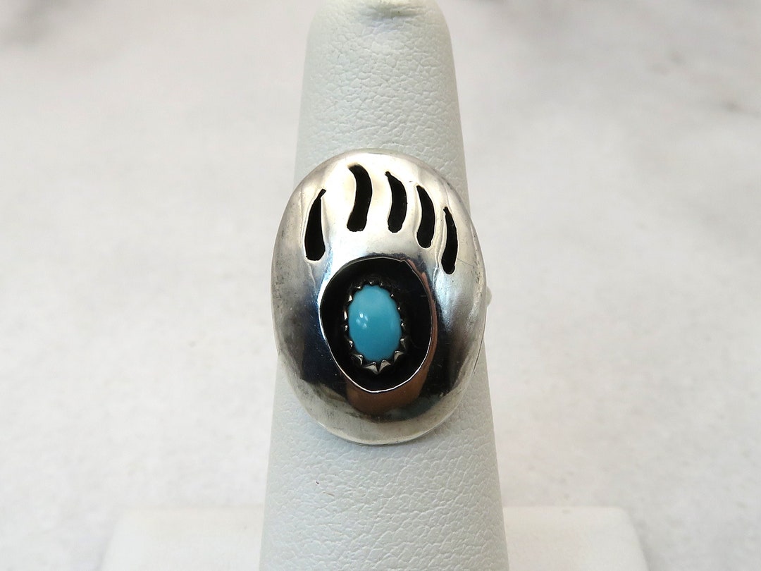 Vintage Sterling Silver Shadowbox Bear Paw Turquoise Ring - Etsy