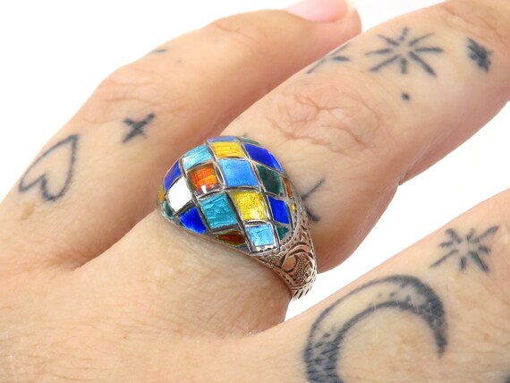 Vintage sterling silver enamel ring - image 9