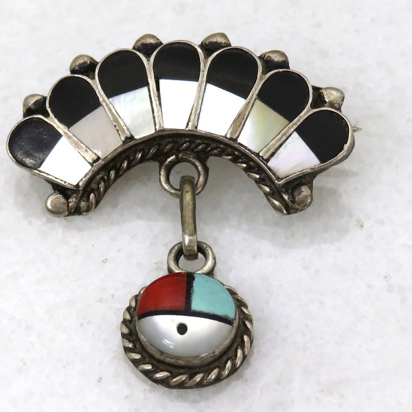 Vintage sterling silver Native American inlay Zuni sun god Brooch