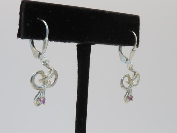 Vintage sterling silver ruby snake earrings - image 2