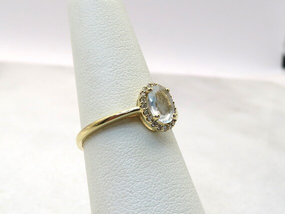 Vintage 14K Gold Aquamarine diamond halo ring - image 7
