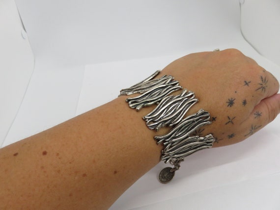 Vintage silver tone modernist bracelet - image 2