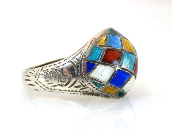 Vintage sterling silver enamel ring - image 4