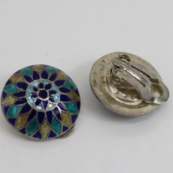 Vintage ornate enamel clip on earrings - image 2