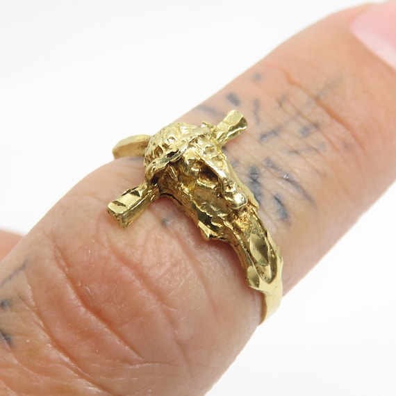 10kt Yellow Gold Mens Round Diamond Crucifix Jesus Cross Ring 1/20 Ctt –  Gold N Diamonds