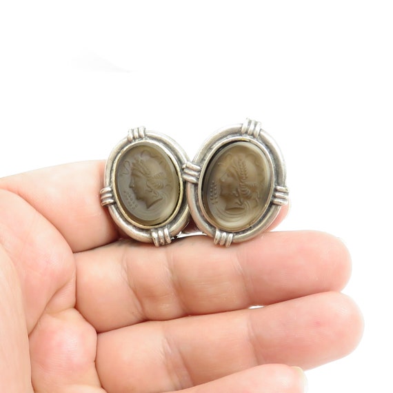 Vintage silver tone costume cameo clip on earrings - image 3