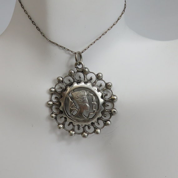 Vintage sterling silver Egyptian Queen Nefertiti … - image 1