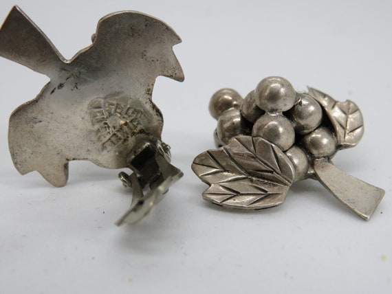 vintage Mexican sterling silver grapes clip on ea… - image 3