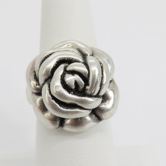 Vintage sterling silver wax cast rose ring - image 1