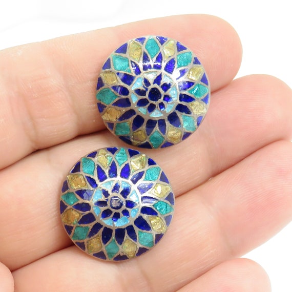 Vintage ornate enamel clip on earrings - image 5