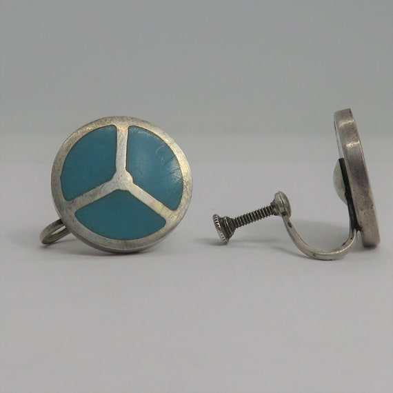 Vintage sterling silver enamel Screw on Earrings - image 2