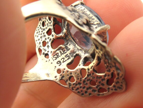 Vintage sterling silver ornate art glass ring - image 10
