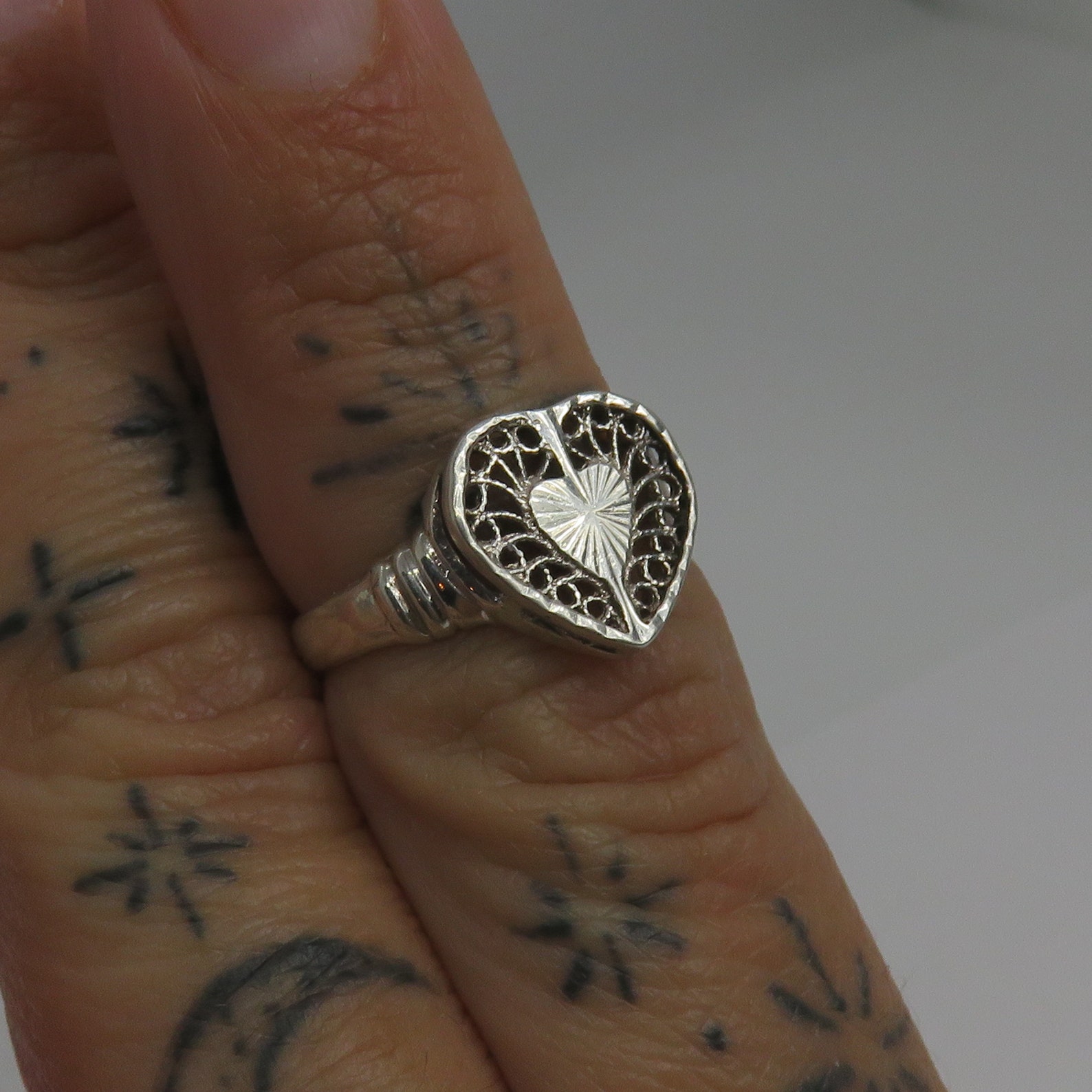 Vintage Sterling Silver Filigree Heart Ring, Adjustable - Etsy