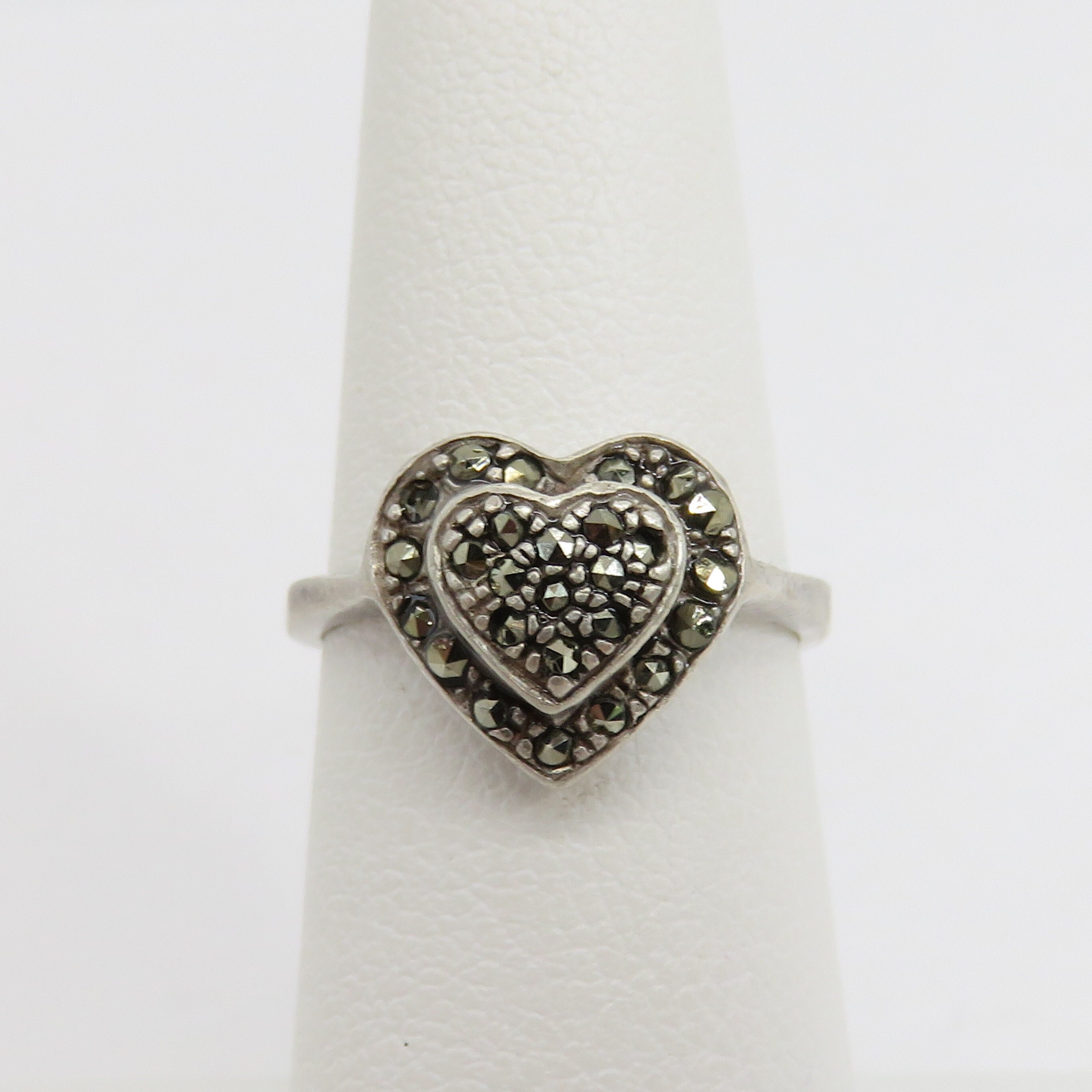 Vintage Sterling Silver Marcasite Hearts Ring - Etsy Israel