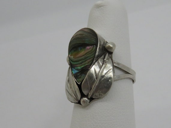 Vintage sterling silver Abalone Mexican ring - image 5