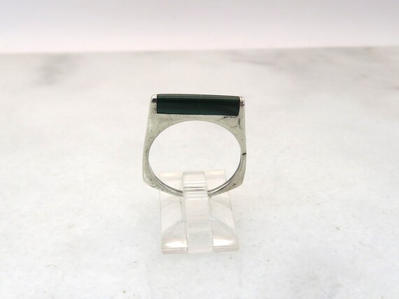 Vintage sterling silver Malachite bar ring - image 5