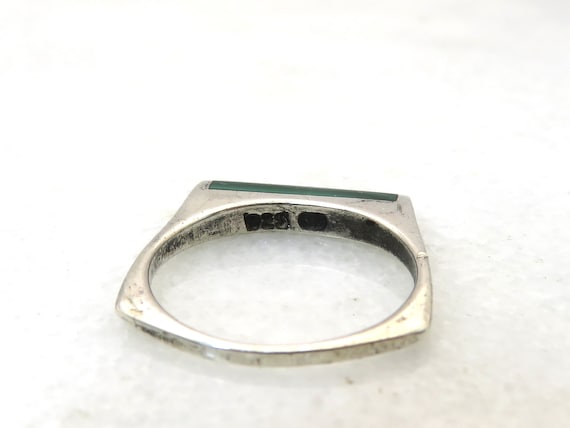 Vintage sterling silver Malachite bar ring - image 4