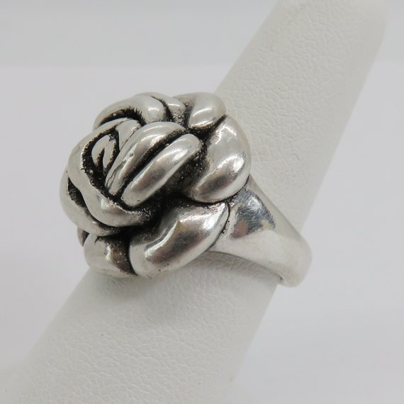 Vintage sterling silver wax cast rose ring - image 3