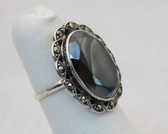 Art deco sterlingzilveren hematiet-marcasietring