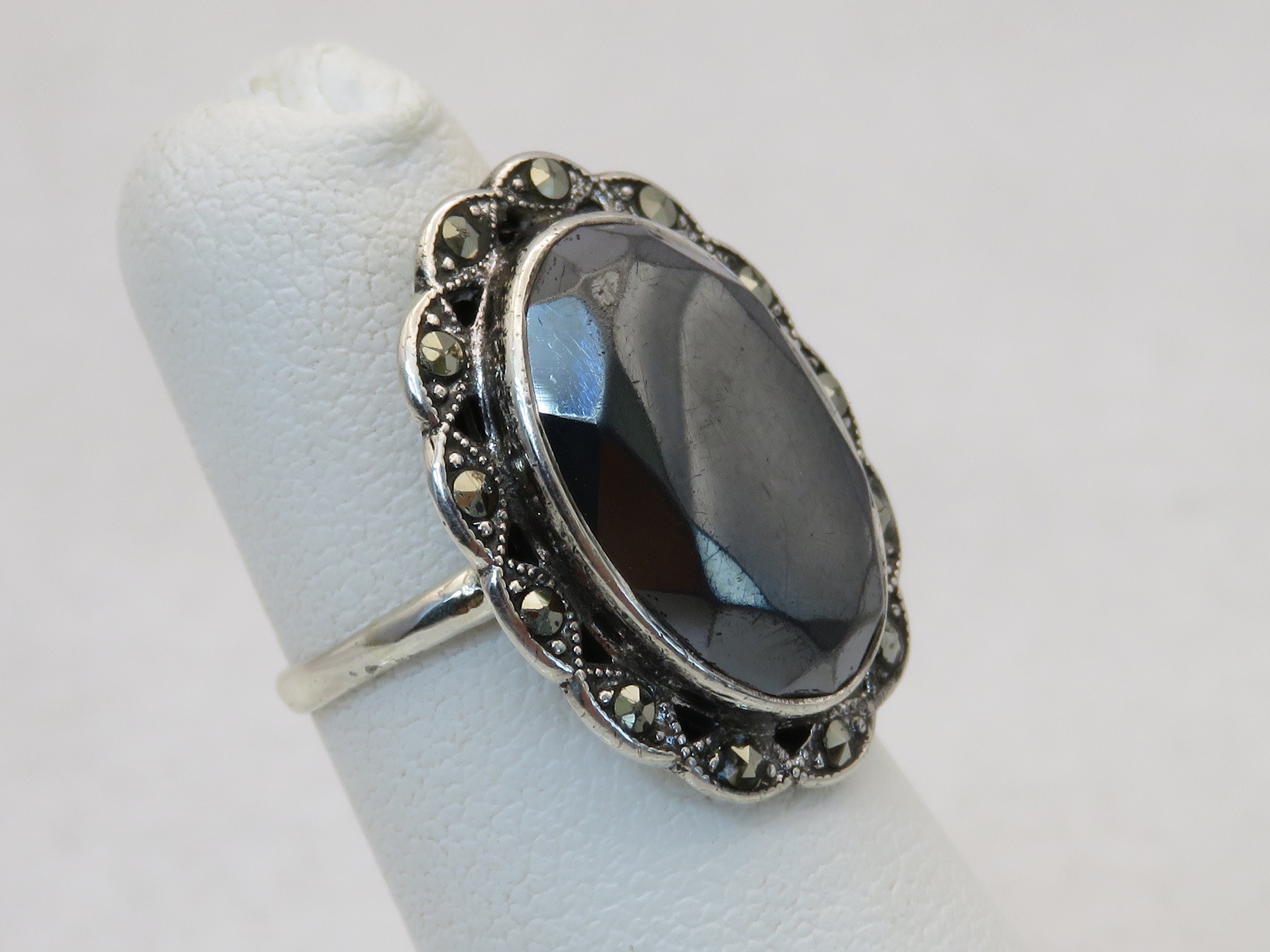 Art Deco Sterling Silver Hematite Marcasite Ring - Etsy