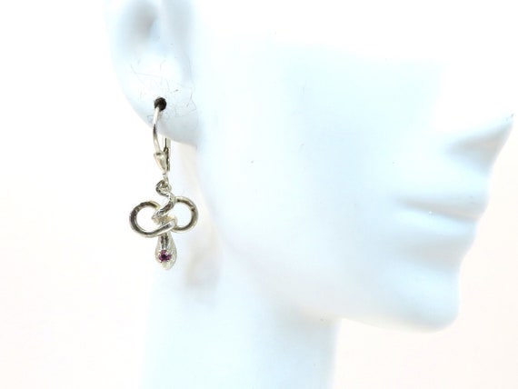 Vintage sterling silver ruby snake earrings - image 1