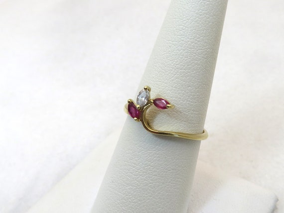 Vintage 14k gold marquise cut ruby and diamond ri… - image 9