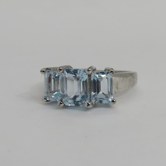 Vintage sterling silver topaz three stone engagem… - image 1