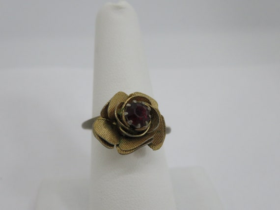 Vintage sarah cov adjustable cold tone rose ring - image 1