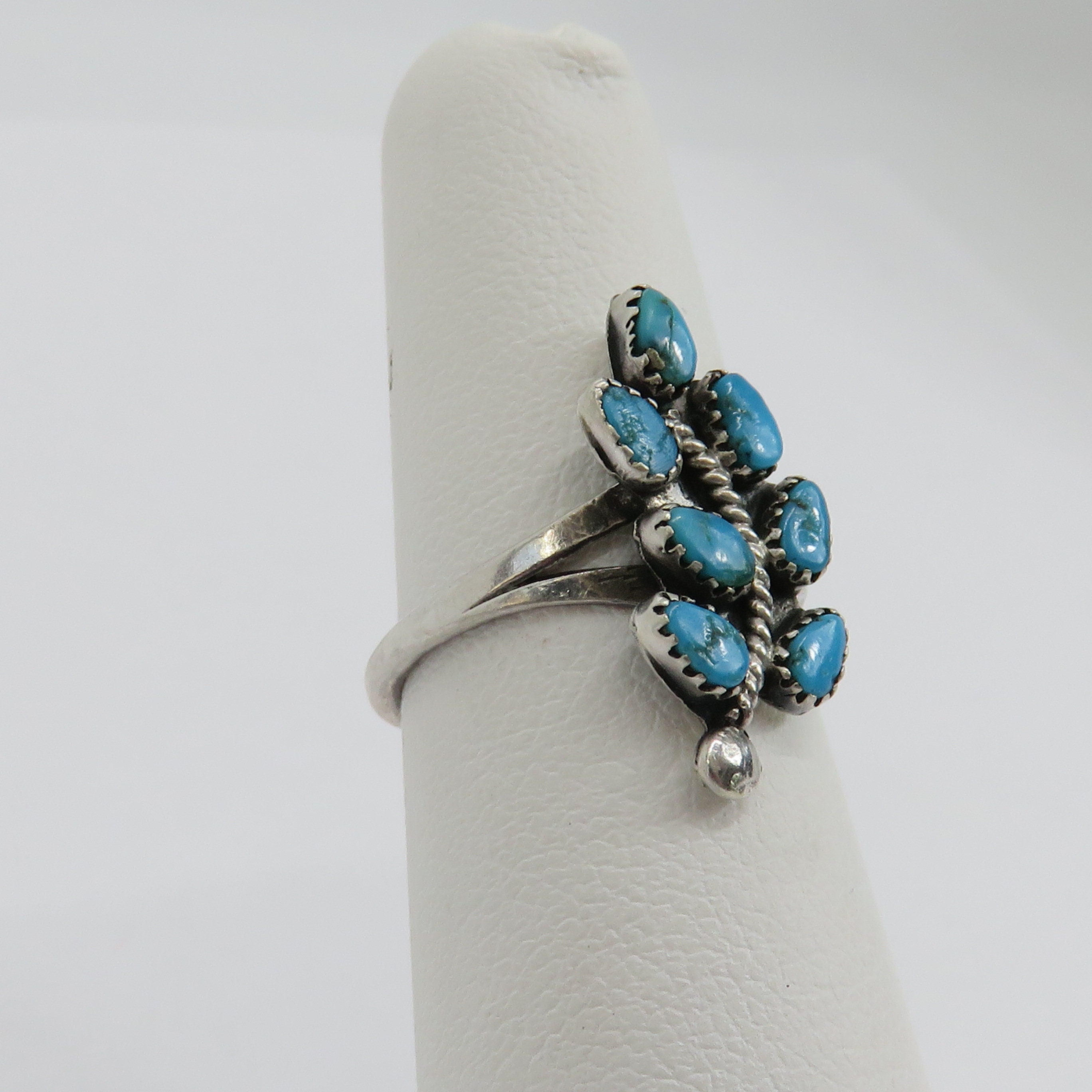 Vintage Sterling Silver Zuni Turquoise Native American Leaf Ring 