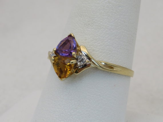 Vintage 10K gold trilliant cut Amethyst, Citrine,… - image 7