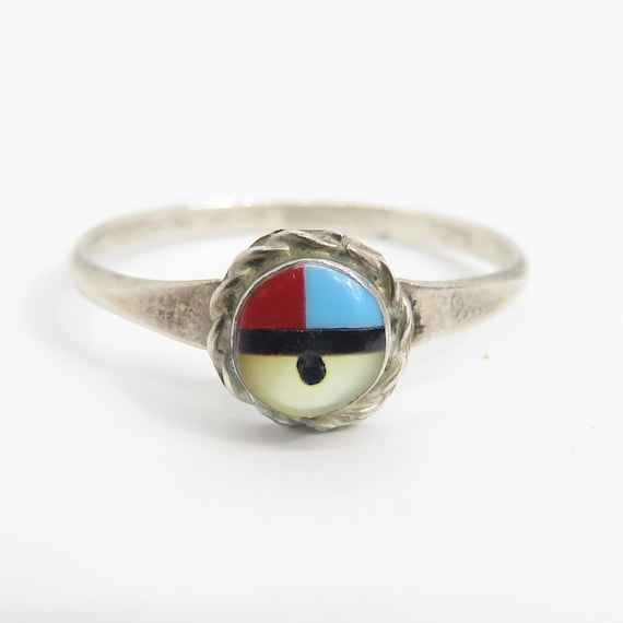 vintage sterling silver Zuni sun god inlay ring