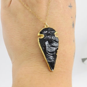 vintage 14k gold filled obsidian arrowhead necklace