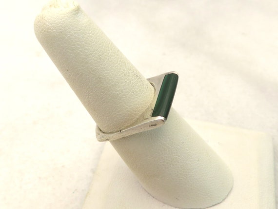 Vintage sterling silver Malachite bar ring - image 7