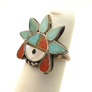 vintage sterling silver Zuni sun god inlay ring