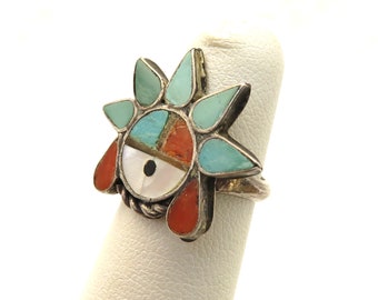 Zuni Sonnengott Inlay aus Sterlingsilber