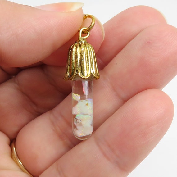 Vintage blown glass floating opal gold filled pen… - image 1