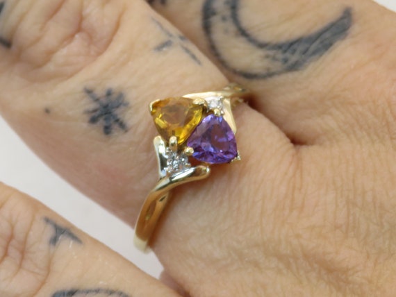 Vintage 10K gold trilliant cut Amethyst, Citrine,… - image 10