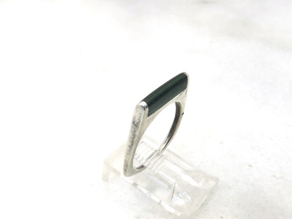 Vintage sterling silver Malachite bar ring - image 2