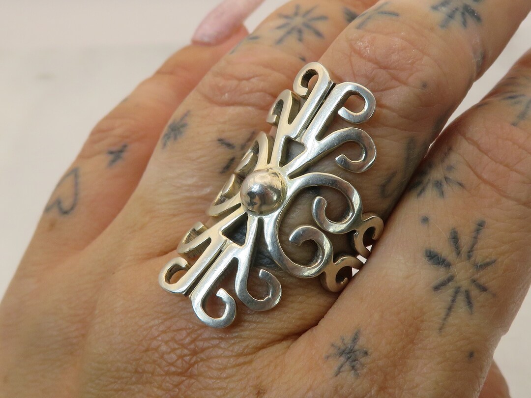 Suffield Rings Vintage Sterling Silver Shield Swirl Ring - Etsy