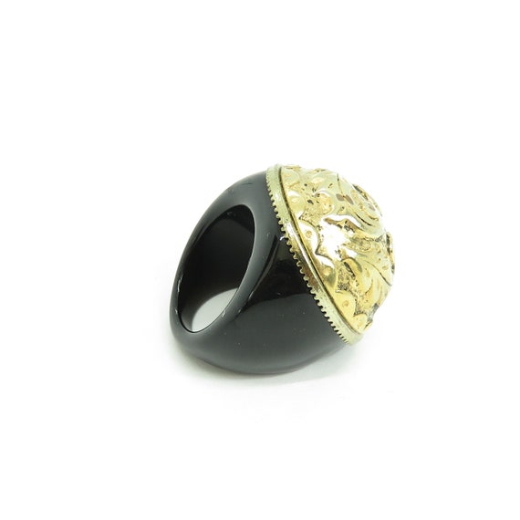 vintage black resin and gold tone shield ring - image 6