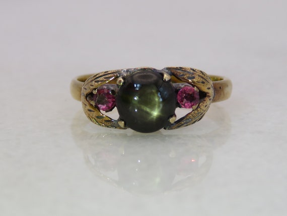Antique 18K gold Star Diopside ruby pinky midi ri… - image 3