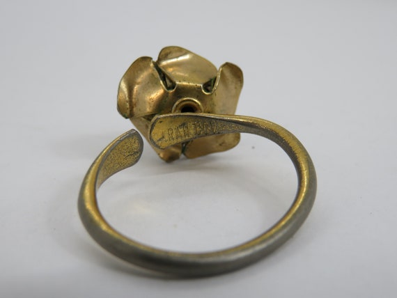 Vintage sarah cov adjustable cold tone rose ring - image 4