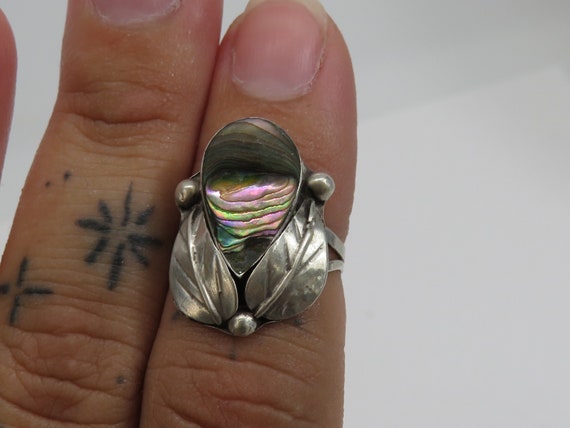 Vintage sterling silver Abalone Mexican ring - image 8