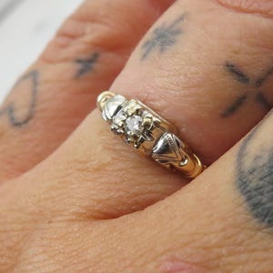 Simple Vintage 14k gold diamond stackable engagement ring