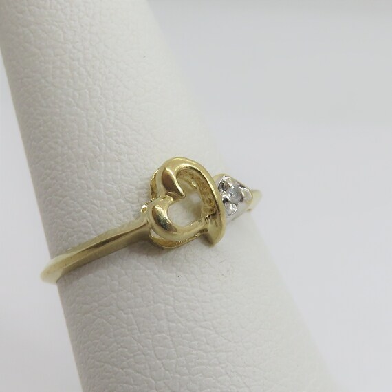 vintage 14k gold double heart Diamond ring - image 7