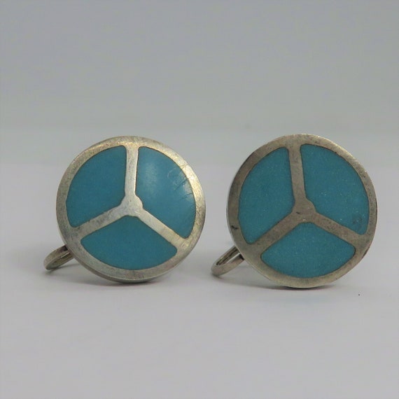 Vintage sterling silver enamel Screw on Earrings