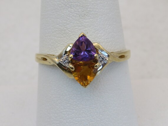 Vintage 10K gold trilliant cut Amethyst, Citrine,… - image 5