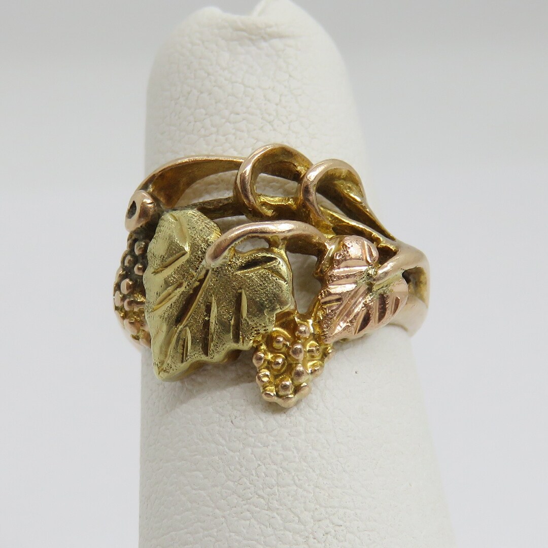 Vintage 10k Tri Color Black Hills Gold Grape Vine Leaf Ring - Etsy